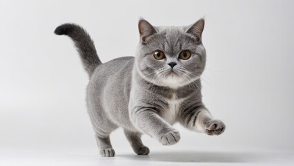 Blue exotic shorthair cat on grey background