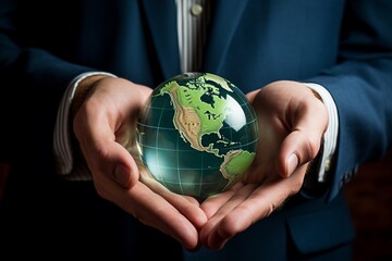 Businessman holding a crystal globe in his hands