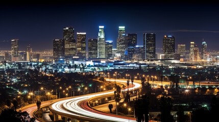 Fototapeta na wymiar Night view of the Los Angeles skyline