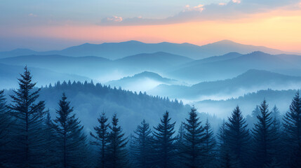 Fototapeta na wymiar Landscape with dawn over the mountains