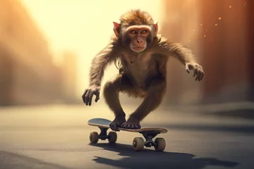 Zelfklevend Fotobehang a monkey riding a skateboard © Vladimir
