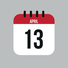 13 April calendar vector icon. White April date for the days of the month and the week on a light background
