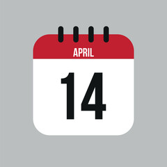 14 April calendar vector icon. White April date for the days of the month and the week on a light background