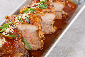 roasted appetizing pork on a stone background studio food photo 9
