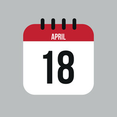18 April calendar vector icon. White April date for the days of the month and the week on a light background