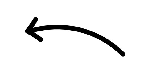 Handrawn arrow with black marker on white background. Top view