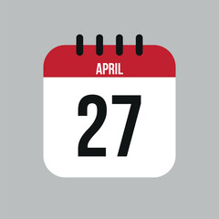 27 April calendar vector icon. White April date for the days of the month and the week on a light background