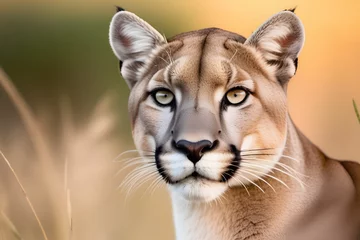 Foto op Canvas Close Up of a Mountain Lion With a Blurry Background © D