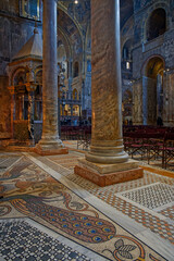 VENICE, ITALY, February 2, 2024 : Inside Patriarchal Cathedral Basilica of Saint Mark commonly known as St Mark's Basilica (Italian: Basilica di San Marco) - obrazy, fototapety, plakaty
