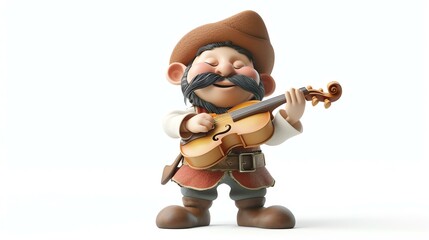 A delightful 3D rendering of a cute bard character, exuding charm and musical talent, set against a clean white background. Perfect for adding a touch of whimsy to any project.