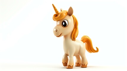A whimsical 3D rendering of an adorable centaur, with a charming smile, on a clean white background. This enchanting creature is sure to captivate any audience, ideal for children's books, f