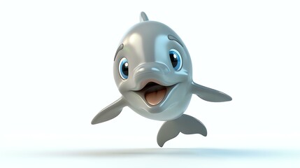 A delightful 3D rendering of a cute dolphin gracefully swimming in clear blue waters, exuding an air of playfulness and joy. Perfect for conveying a sense of calmness and purity.
