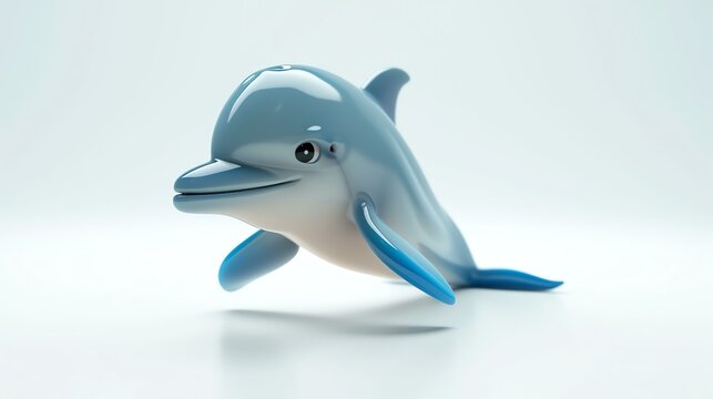 A captivating 3D rendering of a cute and friendly dolphin, gracefully swimming against a clean white background. This delightful image exudes joy and innocence, perfect for conveying a sense