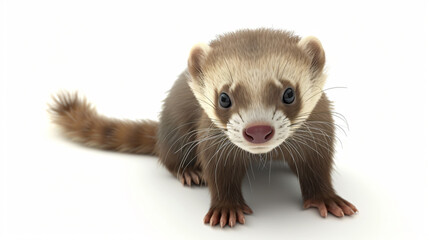 Adorable 3D ferret rendered with exquisite detail on a clean white backdrop. Perfect for adding charm and playfulness to any design project.