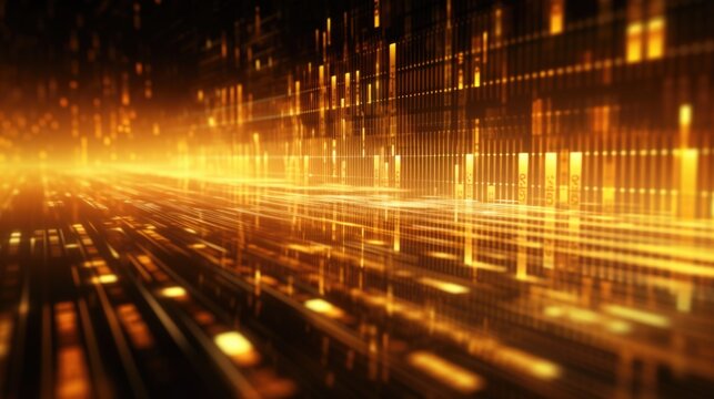 Background binary code is in amber color.