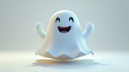 Adorable 3D ghost character floating playfully on a clean white background, perfect for Halloween designs and friendly spooky projects.