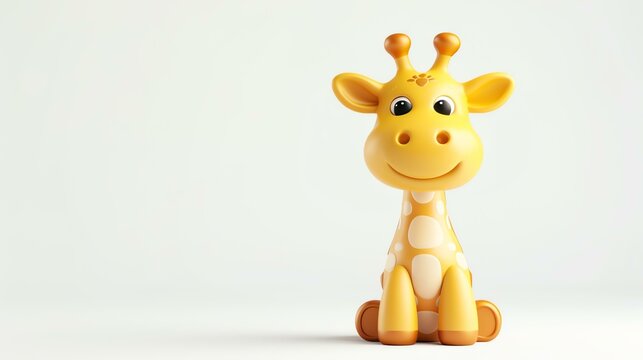 A delightful 3D rendering of an adorable giraffe against a pristine white background. This charming and whimsical image is perfect for children's books, nursery decor, and any project in nee