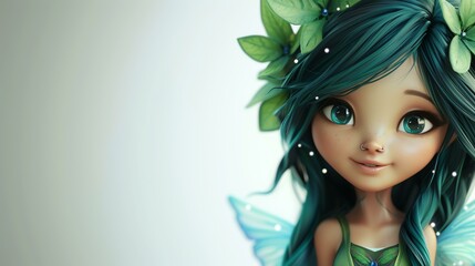A delightful 3D depiction of a whimsical and endearing nymph, enchanting viewers with its charm and innocence. Against a pristine white background, this adorable creature captivates with its