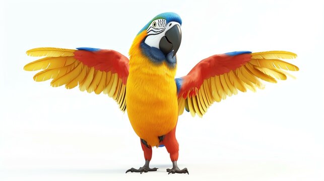 A lively and adorable 3D parrot perched gracefully on a pristine white background. This colorful and charming creature will add a touch of whimsy and cheer to any project or design.