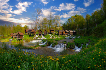 Historical wooden watermills in Jajce, Bosnia and Herzegovina