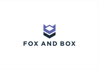 Fox Box Cube geometric logo design vector line art 