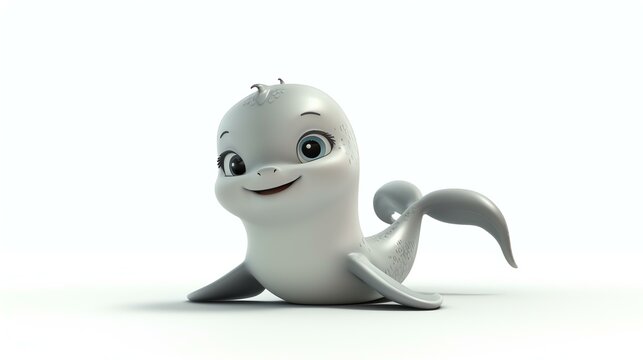 A delightful 3D render of a cute selkie, a mythological creature resembling a playful seal, set against a clean white background. This endearing and unique image is perfect for adding a touc