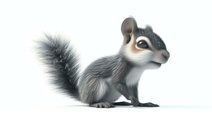 Naklejka premium A delightful 3D render of a charismatic squirrel, showcasing its cuteness and playfulness, against a pristine white background. Perfect for adding a touch of charm to any creative project.