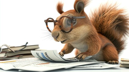 An adorable 3D squirrel donning a suit and tie, showcases its expertise as a stockbroker. With a charming smile, it exudes professionalism and confidence, making it the perfect image to repr