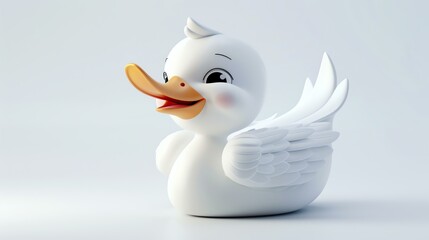 A delightful 3D swan figurine, exquisitely crafted with intricate details, perched gracefully on a pristine white background. The charming swan radiates elegance and innocence, making it a p - obrazy, fototapety, plakaty