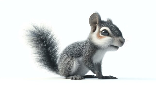 A delightful 3D render of a charismatic squirrel, showcasing its cuteness and playfulness, against a pristine white background. Perfect for adding a touch of charm to any creative project.