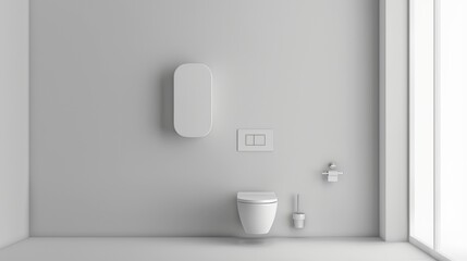 Sleek Monochrome Bathroom with Wall-Mounted Toilet AI Generated.