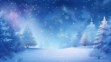 Background for creating 2024 greeting cards. xmas holiday celebrations, evening banner or invitation background with snowfalls and christmas tree - obrazy, fototapety, plakaty