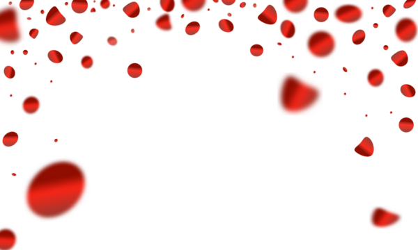 Red confetti isolated on transparent background. PNG illustration.	