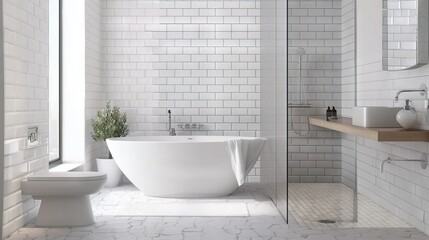 Sleek Bathroom with Seamless Glass Shower AI Generated. - obrazy, fototapety, plakaty