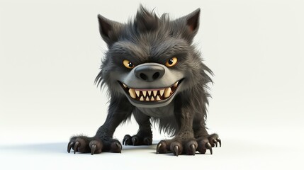 A captivating 3D illustration of a lovable and playful werewolf with cute features, set against a clean white background. Perfect for adding charm and whimsy to any project or design.