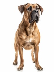 Obraz premium A powerful and obedient Boerboel dog, beautifully isolated on a white background, showcasing its strong and muscular build.