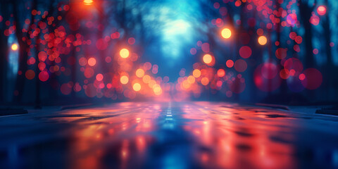 An abstract blurred cityscape at twilight, showcasing a street with numerous lights