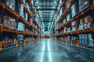 blurred background, interior of a large modern warehouse