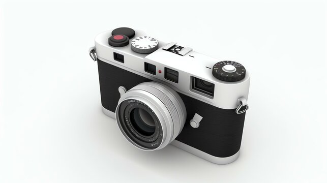 A sleek, modern 3D rendered camera icon, perfect for technology-related projects and designs. This simple yet eye-catching icon is isolated on a pristine white background, allowing for easy