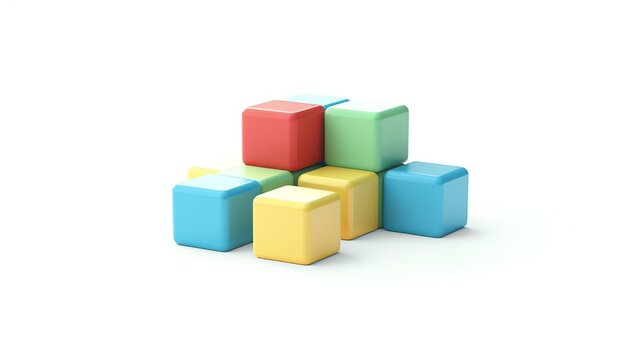 A minimalistic and vibrant 3D rendered icon featuring a stack of building blocks, perfect to represent creativity, learning, and playfulness. Isolated on a clean white background.