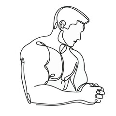 fitness man illustration in vector style, simple continuous line drawing, minimalism, on a white background