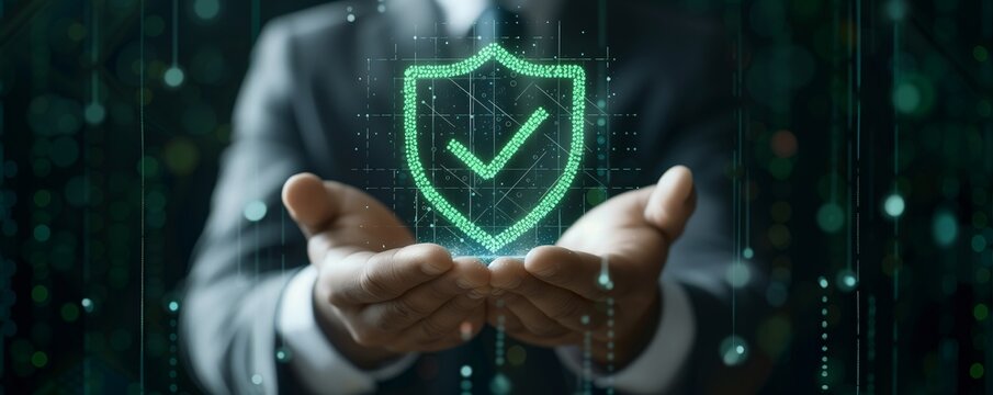 Green check mark for compliance certification or audit created by ai