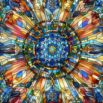 stained glass window stained   glass  art  cathedral   pattern  illustration  ,Ai generated 
