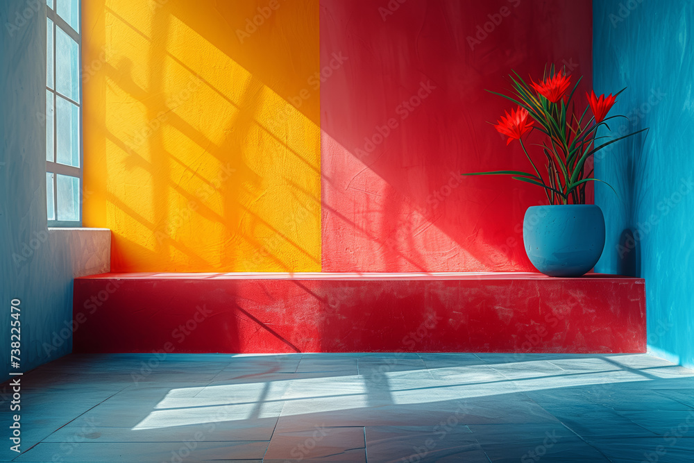 Poster a composition with a restricted color scheme, emphasizing the impact of a limited palette in conveyi