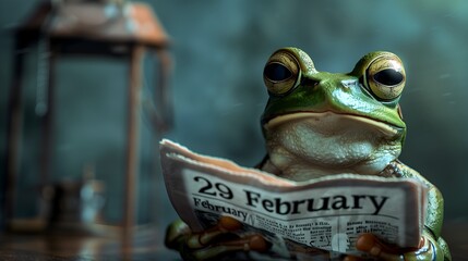 Cool leap day background with cute frog for 29 February card, banner or web decoration