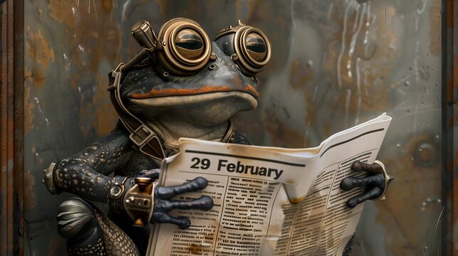 Cool leap day background with cute frog for 29 February card, banner or web decoration