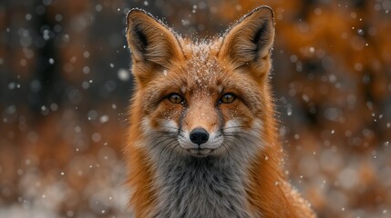 Obraz premium Fox in Snowfall: A Mesmerizing Glance in Winter's Embrace