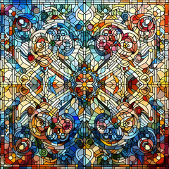 stained glass window pattern  art decoration  window  design  glass   mosaic  texture  illustration  ,Ai generated 