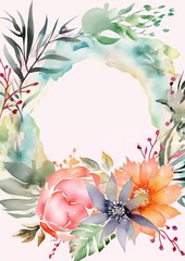Naklejka na ściany i meble watercolor frame with flowers