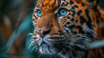 Whiskered Gaze: Leopard's Intimate Look - obrazy, fototapety, plakaty